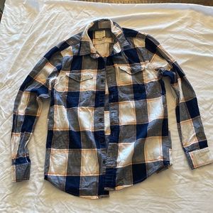 American Eagle plaid flannel shirt navy/orange/cream